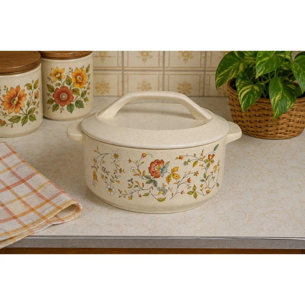 VTG Temper-Ware by Lenox  1.25 Qt Round Covered Casserole, Merriment Floral, USA